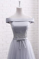 Elegant A Line Off-the-shoulder Lace-up Sleeveless Appliques Long Tulle Bridesmaid Dresses OHS114 | Cathyprom