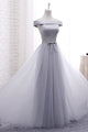 Elegant A Line Off-the-shoulder Lace-up Sleeveless Appliques Long Tulle Bridesmaid Dresses OHS114 | Cathyprom