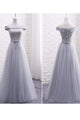 Elegant A Line Off-the-shoulder Lace-up Sleeveless Appliques Long Tulle Bridesmaid Dresses OHS114 | Cathyprom