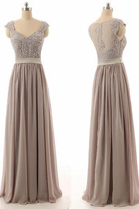 Sexy A-line V Neck Floor-length Chiffon Sleeveless Long Bridesmaid Dresses with Sequins OHS105 | Cathyprom