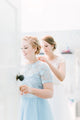 A-line Scoop Tea-length Short Sleeves 3D Flower Short Tulle Bridesmaid Dresses OHS119 | Cathyprom