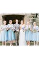 A-line Scoop Tea-length Short Sleeves 3D Flower Short Tulle Bridesmaid Dresses OHS119 | Cathyprom
