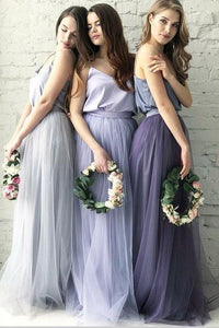 Two Piece A Line Scoop Lace Boho Simple Tulle Short Sleeves Bridesmaid Dresses OHS101 | Cathyprom