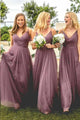 Cheap A Line Spaghetti Straps Floor Length Open Back Sleeveless Long Tulle Bridesmaid Dresses OHS111 | Cathyprom