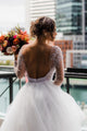 Princess A-Line Scoop Long Sleeve Backless Tulle Wedding Dress with Beading OHD096 | Cathyprom