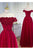 A Line Off The Shoulder Floor Length Short Sleeves Hand-Made Flower Long Burgundy Prom Dress/Evening Dress OHC127 | Cathyprom