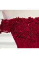A Line Off The Shoulder Floor Length Short Sleeves Hand-Made Flower Long Burgundy Prom Dress/Evening Dress OHC127 | Cathyprom