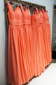 Charming A-line V-neck Floor Length Sleeveless Long Chiffon Bridesmaid Dresses with Ruffles OHS128 | Cathyprom