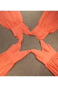 Charming A-line V-neck Floor Length Sleeveless Long Chiffon Bridesmaid Dresses with Ruffles OHS128 | Cathyprom