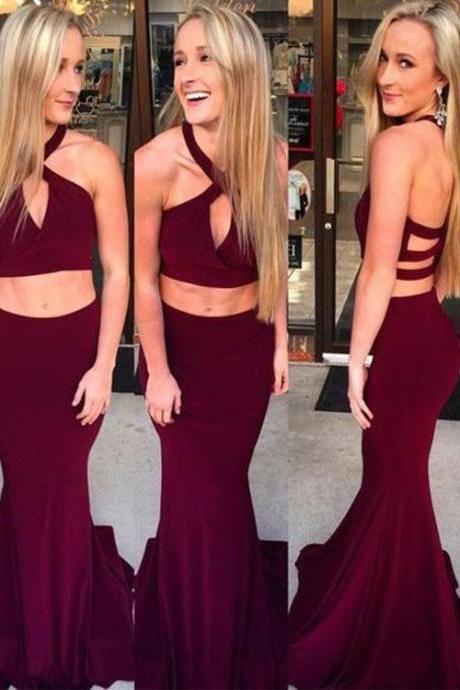 Two Piece Prom Dresses Trumpet Mermaid Sleeveless Burgundy Long Slit C cathyprom Two Piece Prom Dresses Trumpet Mermaid Sleeveless Burgundy Long Slit C cathyprom
