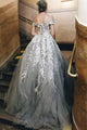 Beautiful A Line Off-the-shoulder Sweep Train Sleeveless Appliques Long Tulle Prom Dresses OHC227 | Cathyprom