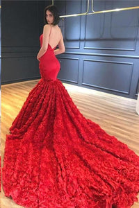 Trumpet/Mermaid Spaghetti Straps Chapel Train Sleeveless Backless Long Satin Prom Dress OHC137 | Cathyprom