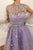 Sparkly A Line High Neck Floor Length Long Sleeve  Star Lace Lilac Long Tulle Prom Dress OHC128 | Cathyprom