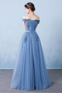 Beautiful A-line Off-the-shoulder Floor Length Sleeveless Long Tulle  Prom Dress/Evening Dress OHC135 | Cathyprom