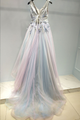 Beautiful A-line V-neck Sweep Train Sleeveless Appliques Beading Long Colorful Chic Tulle Prom Dresses  OHC252 | Cathyprom