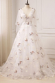 Lace Prom Dresses A Line V-neck Sweep Train Half Sleeve Butterfly Long Tulle Evening Dress OHC251 | Cathyprom