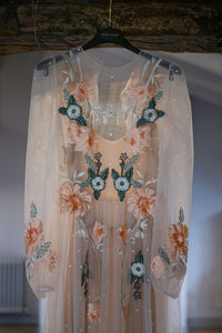 Sparkly Chic A-line Scoop Sweep Train Long Sleeve Embroidery Long Open Back Tulle Prom Dress OHC191 | Cathyprom