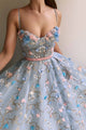 Sparkly Luxury A Line Spaghetti Straps Sweep Train Sleeveless Long Tulle Prom Dresses OHC248 | Cathyprom