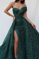 Sparkly One Shoulder Prom Dresses A Line Sweep Train Sleeveless Long Lace Prom Dress OHC314 | Cathyprom