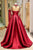 A Line High Neck Sweep Train Long Sleeves Burgundy Beading Long Satin Prom Dress Evening Dress  OHC123 | Cathyprom