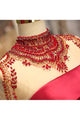 A Line High Neck Sweep Train Long Sleeves Burgundy Beading Long Satin Prom Dress Evening Dress  OHC123 | Cathyprom