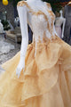 Sparkly Prom Dresses Bateau Sweep Train Appliques Beaded Lace Sleeveless Long Tulle Prom Dress  OHC241 | Cathyprom