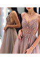 Sparkly A Line Spaghetti Straps Sweep Train Sleeveless Tulle Long Grey Prom Dress Evening Dress OHC110 | Cathyprom