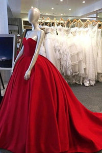 Chic Ball Gown Sweetheart Floor Length Sleeveless Long Satin Prom Dress/Evening Dress  OHC133 | Cathyprom