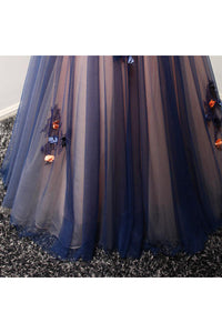 Beautiful Ball Gown V-neck Floor-length Sleeveless Appliques Bowknot Long Tulle Prom Dress/Evening Dress OHC230 | Cathyprom