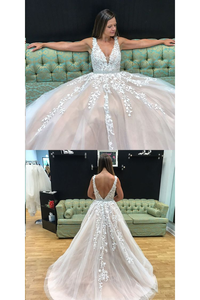 Chic A-line Strapless Floor Length Sleeveless Appliques Long Tulle Prom Dress/Evening Dress OHC229 | Cathyprom