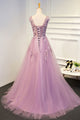 Chic A-line Scoop Neck Sweep Train Prom Dresses/Evening Dress with Appliques OHC185 | Cathyprom