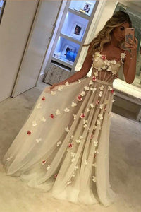 Beautiful Sexy A-line Floor-length Hand-Made Flower Long Prom Dress/Evening Dress OHC188 | Cathyprom