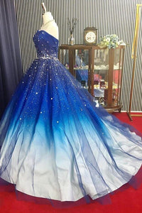 Beautiful Ball Gown Sweetheart Sweep Train Sleeveless Sequins Beading Long Tulle Prom Dress/Evening Dress OHC140 | Cathyprom