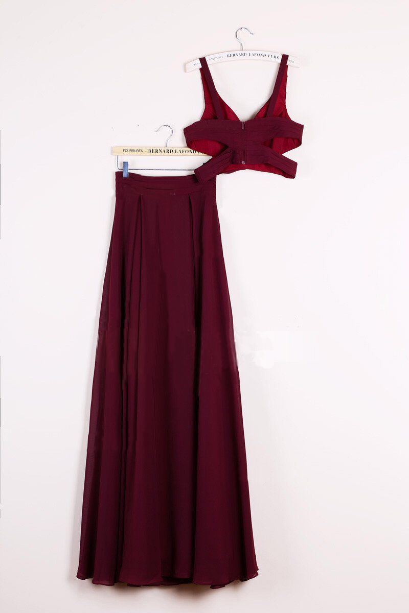 Cheap Two Piece Straps Floor-length Sleeveless Long Burgundy Chiffon P cathyprom Cheap Two Piece Straps Floor-length Sleeveless Long Burgundy Chiffon P cathyprom