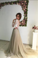 3/4 Sleeves Sexy Cheap Scoop Sweep Train Appliques Long Tulle Prom Dress Evening Dress OHC197 | Cathyprom