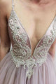Chic A-line Spaghetti Straps Sweep Train Sleeveless Backless Rhinestone Long Tulle Prom Dress OHC192 | Cathyprom