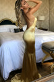 Sexy Mermaid Spaghetti Straps Sweep Train Sleeveless Long Gold Satin Prom Dress  OHC106 | Cathyprom