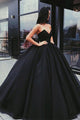 Sexy Ball Gown Sweetheart Floor-length Sleeveless Black Long Organza Prom Dress Evening Dress OHC193 | Cathyprom