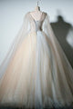 Ball Gown V-neck Floor Length Sleeveless Appliques Long Tulle Prom Dress OHC214 | Cathyprom