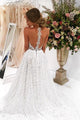 Sparkly Bateau A-line Sweep Train Sleeveless Long Tulle Prom Dress Wedding Dress with Lace Applique OHD153 | Cathyprom