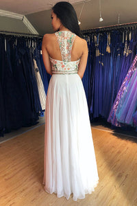 Amazing Colorful A-Line Floor Length Sleeveless Beaded Long Chiffon Prom Evening Dress OHC299 | Cathyprom