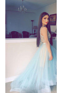 High Low Two Piece Bateau Sleeveless Rhinestone Long Tulle Prom Dress Party Dress  OHC303 | Cathyprom