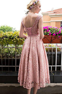 Homecoming Dress Lace-up Bowknot Tea-length Short Prom Dress Party Dress OHM147