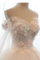 Chic Ball Gown Off-the-shoulder Sweep Train Long Sleeves Tulle Bridal Gown Wedding Dresses OHD148 | Cathyprom
