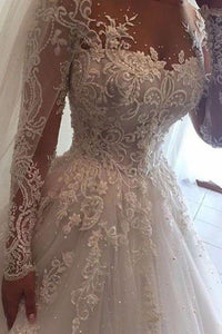 Chic Ball Gown Scoop Long Sleeves Bridal Gown Wedding Dresses with Beading Appliques OHD138 | Cathyprom