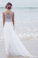 Beautiful A-line V-neck Sweep Train Sleeveless Tulle Bridal Gown Wedding Dresses with Beading OHD137 | Cathyprom