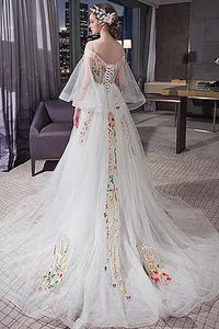 Beautiful Spaghetti Straps Sweep Train Long Sleeves Wedding Dresses Bridal Gown OHD112 | Cathyprom