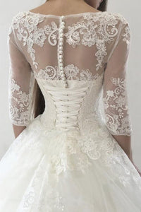 Chic Ball Gown Scoop Sweep Train Half Sleeves Tulle Wedding Dresses Bridal Gown OHD130 | Cathyprom