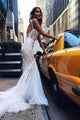 Sexy Chic Wedding Dresses Straps Appliques Sweep/Brush Train Backless Bridal Gown OHD220