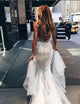 Sexy Chic Wedding Dresses Straps Appliques Sweep/Brush Train Backless Bridal Gown OHD220